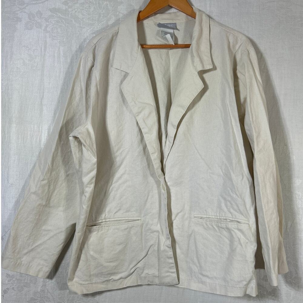 VTG Blazer XL Off White Linen Cotton Blend Long Boxy Blair Academia Coastal Boho